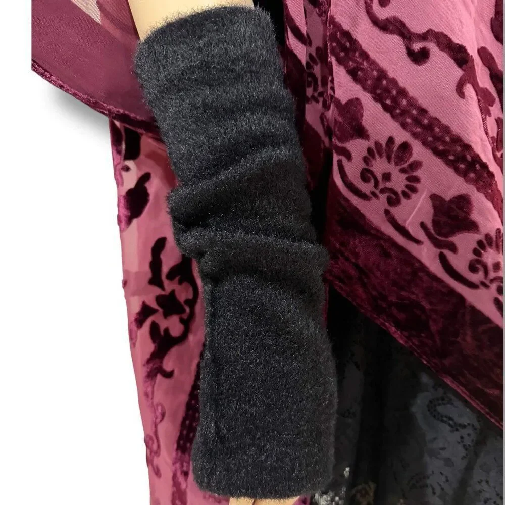 Black Soft Fuzzy Long Arm Warmers Gloves NWT